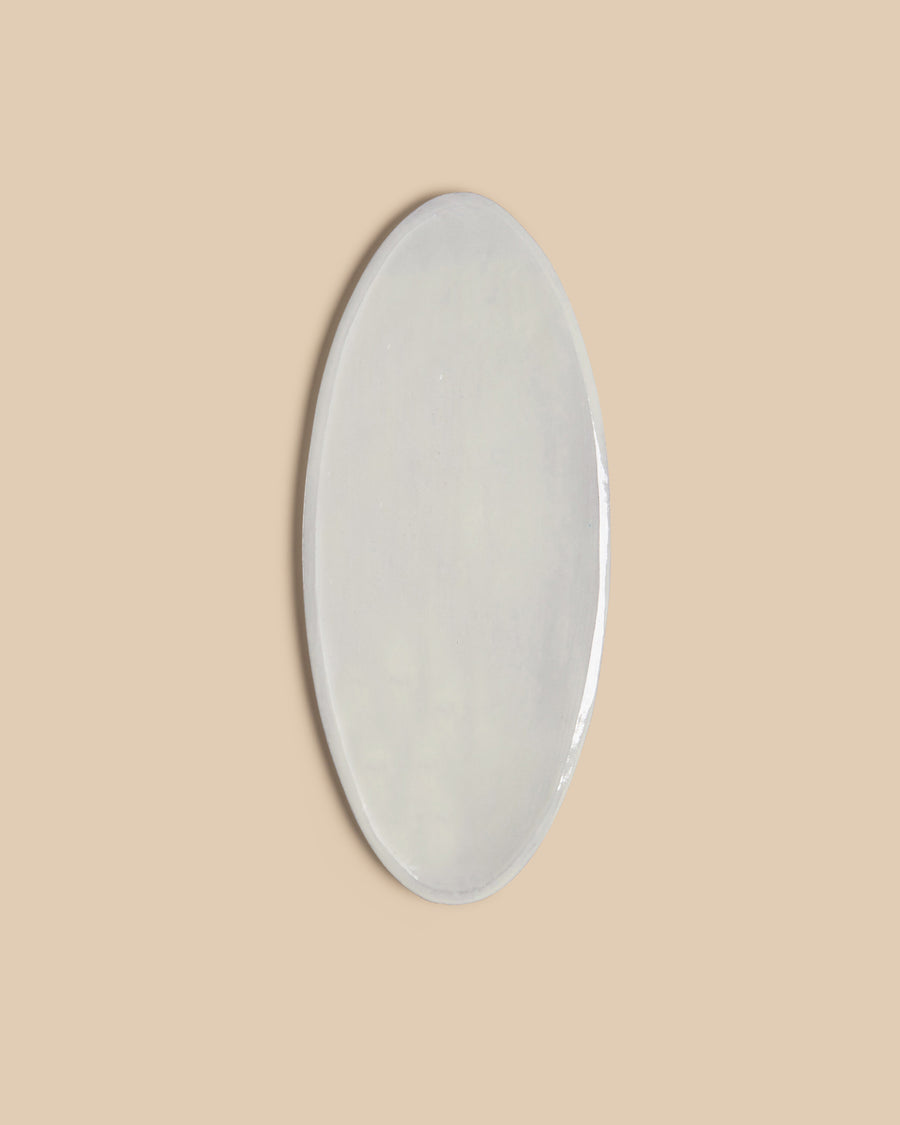 handcrafted light grey glazed ceramic large oval serving platter