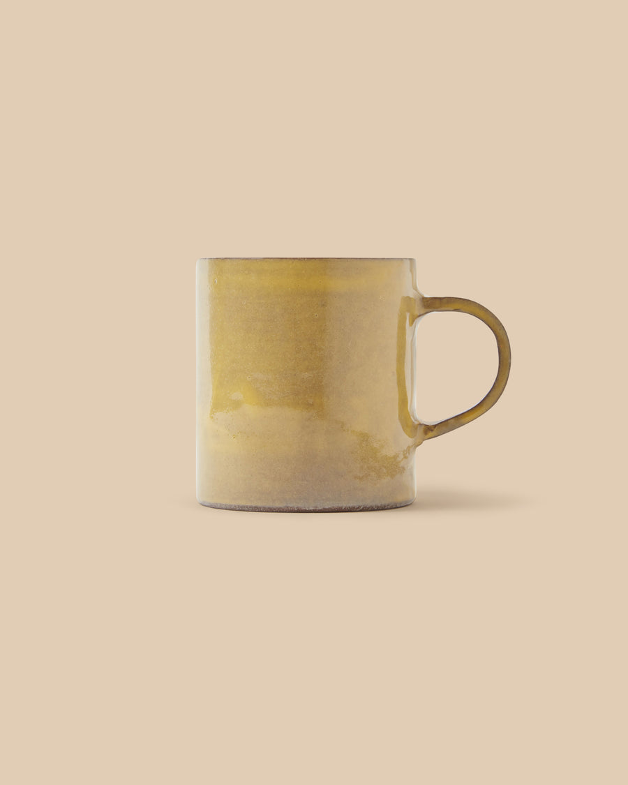 handcrafted glazed muted yellow green dishwasher safe artisan stoneware mug