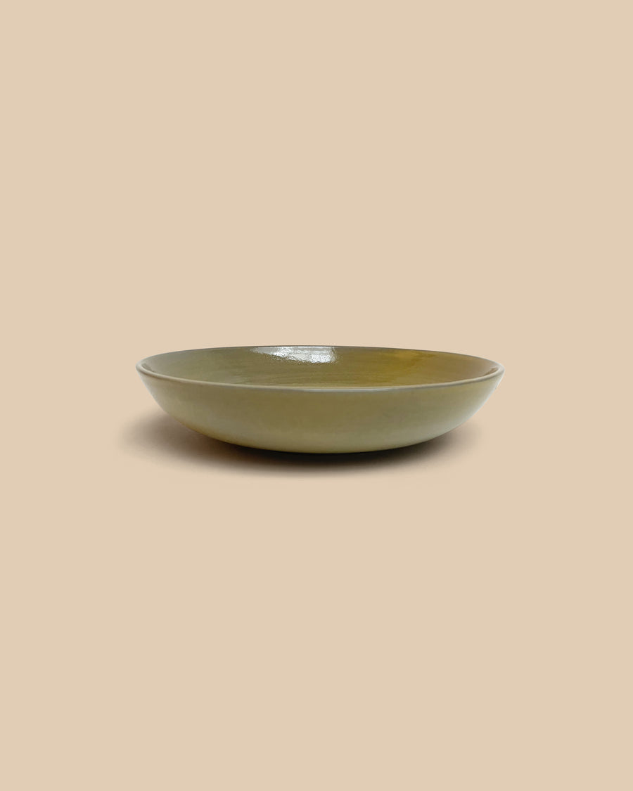 handmade muted yellow green glazed dishwasher safe ceramic serving dish