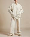 unisex ivory reversible lightweight water-resistant quilted nylon and shearling bomber jacket