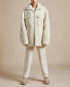 lightweight ivory unisex fully reversible nylon and shearling water-resistant shirt jacket with boxy shape